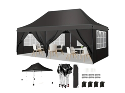 Gazebo Pop Up, Tecido Impermeável, Configurações De Altura Ajustáveis, Preto