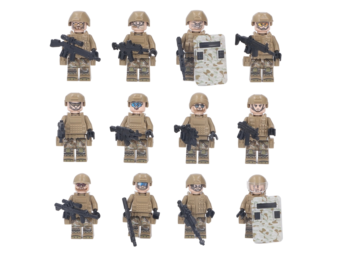 12 Bonecos De Bloco Soldado Com Trajes Diferentes Acessórios 4.5cm Brinquedo Infantil M8019