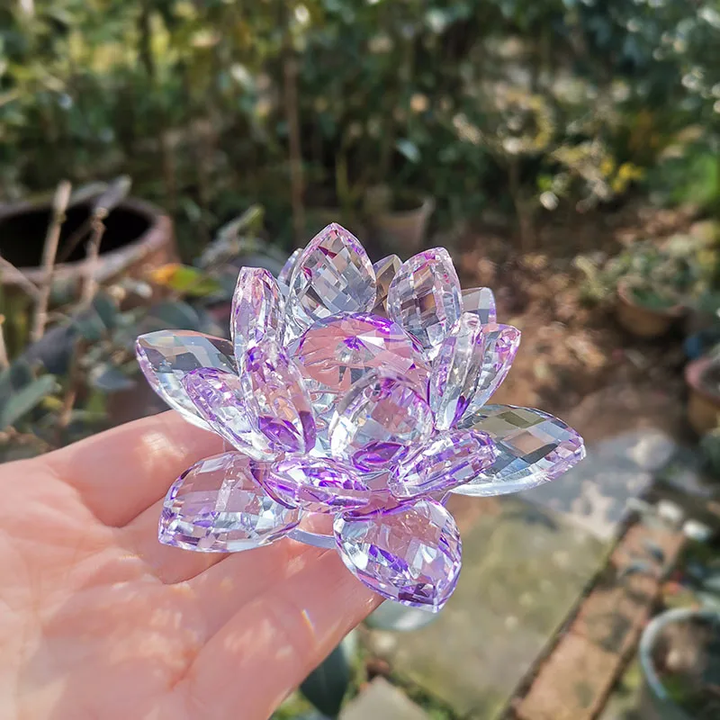 Ornamento de Lótus de Cristal, Ornamento de Artesanato em Vidro MDUG (lilás Claro, 80 Mm)