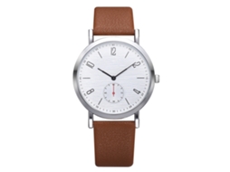 Relógio de Pulso Masculino Casual Quartzo Couro Pu Marrom Branco