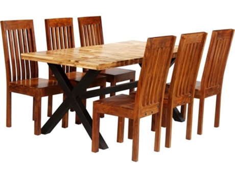 Conjunto mesa jantar VIDAXL madeira mangueira e acácia maciça (7 peças)
