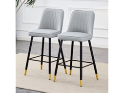 Conjunto 2 Banquetas Bar 100cm Couro Pu Cinza Claro Preto