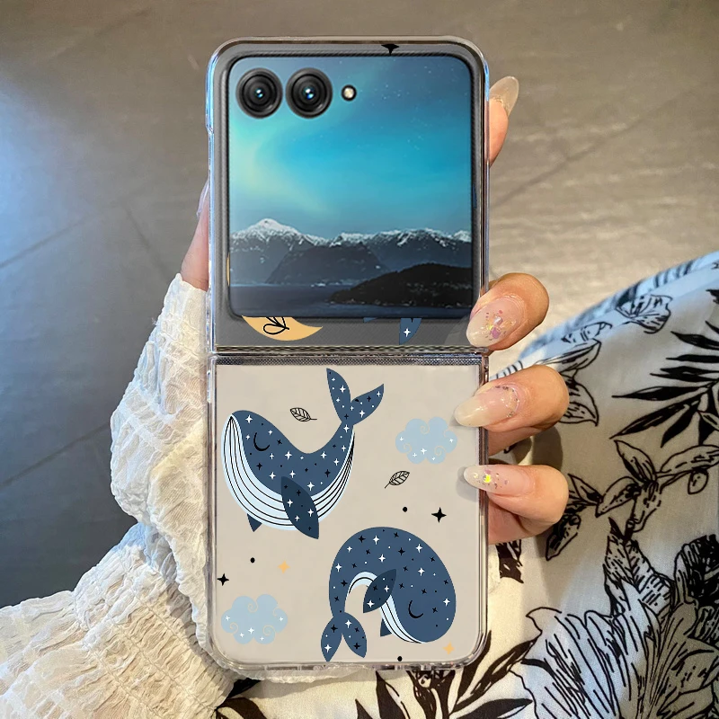 Capa Transparente Para Celular Motorola Razr 40 Com Estampa De Tubarão E Baleia, Resistente A Impactos E À Prova Dágua.