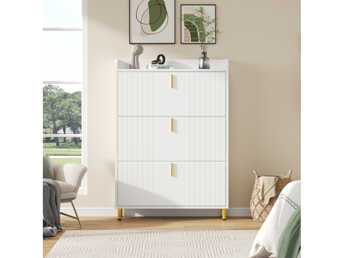 Armário de Sapatos LYYTUNG com 3 Portas, 6 Compartimentos, Branco, Ajustável e Anti Queda (80x23.5x123.5 cm)