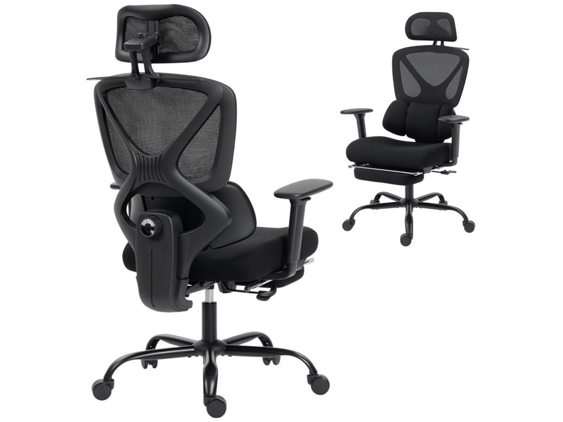 Cadeira De Escritório Ergonômica Com Rodízios, Tecido De Malha, Suporte Lombar, Apoio De Braços E Encosto De Cabeça Ajustável.