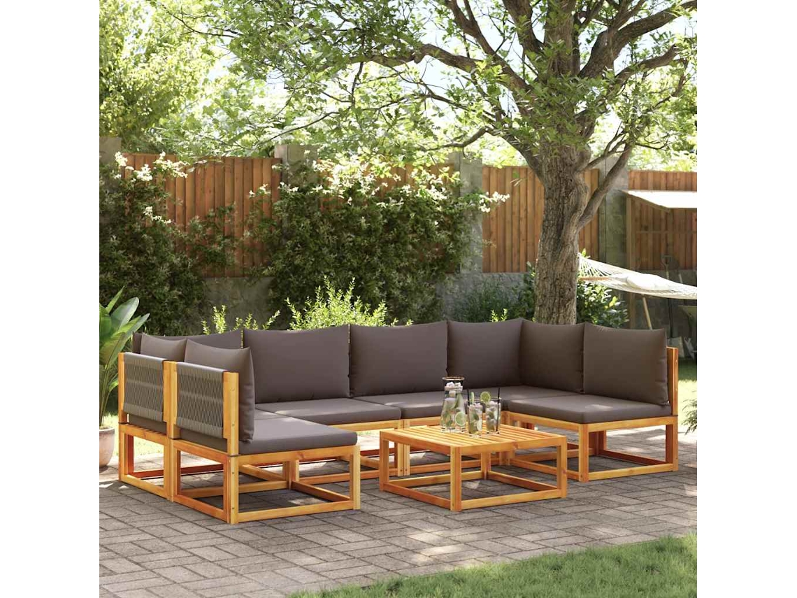 Vidaxl Conjunto De Sofás De Jardim Vidaxl De 7 Peças Com Almofadas De Madeira De Acácia E Corda