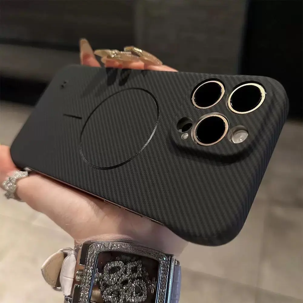(b, Iphone 12) Capa De Celular De Luxo Ultrafina E Semi-fechada Com Textura De Kevlar, Compatível Com Carregamento Sem Fio Magnético.