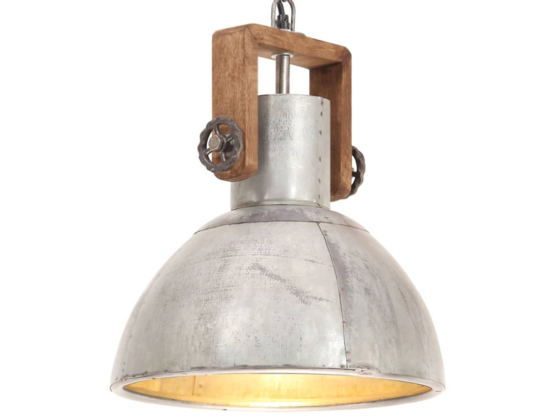 vidaXL Candeeiro suspenso industrial redondo 25 W 30 cm E27 prateado
