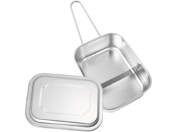 Marmita Pretyzoom Bento Com Alça Dobrável, Tampa De Aço Inoxidável E 2 Compartimentos, Grande E Quadrada, Ideal Para