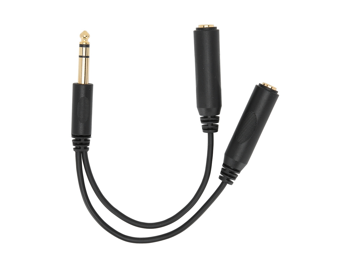 Cabo Adaptador De Áudio 6.35mm Macho Para Duas Fêmeas Com Conectores Dourados E Blindagem Em Latão Puro