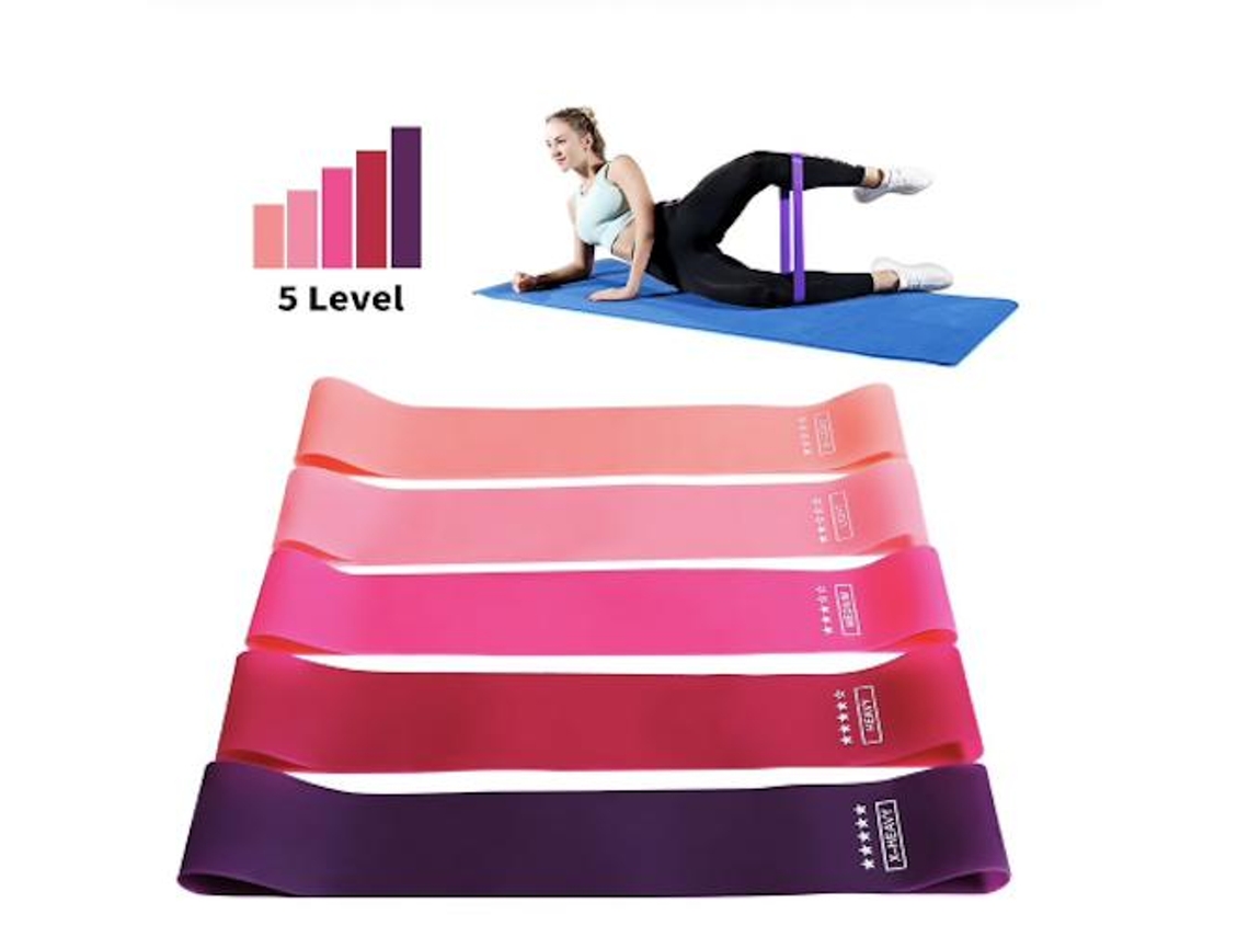 Kit Com 5 Faixas Elásticas Para Exercícios, De Resistência, Yoga, Reabilitação, Rosa.-aquaforge