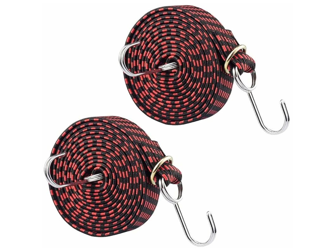 Tensor Com Ganchos, Corda Elástica, Cinta De Nylon Para Bagagem Bicicleta, Motocicleta E Camping(1 M, 2 Unidades, Preto E Vermelho)