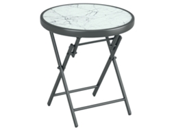 Mesa de centro/mesa lateral dobrável com tampo de vidro temperado com efeito mármore e estrutura de metal (Ø45x50 cm) branca ZENCORE SERVICES