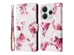 Capa De Couro Laqueada Com Padrão Mármore Para Xiaomi Poco M7 Pro 5g E Redmi Note 14 5g, Ouro Rosa