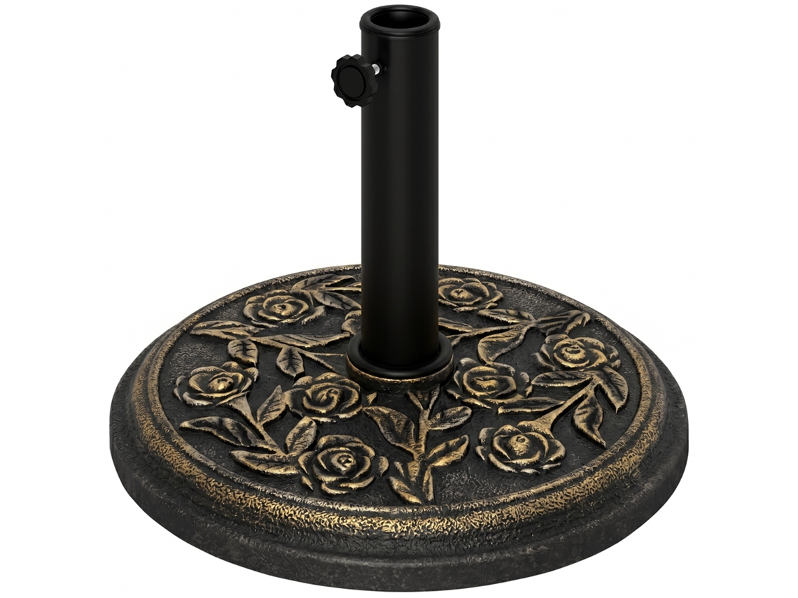 Base Para Guarda-sol De Resina De 9 Kg Com Acabamento Em Bronze, Φ45,5 X 31,5 Cm, Preta.