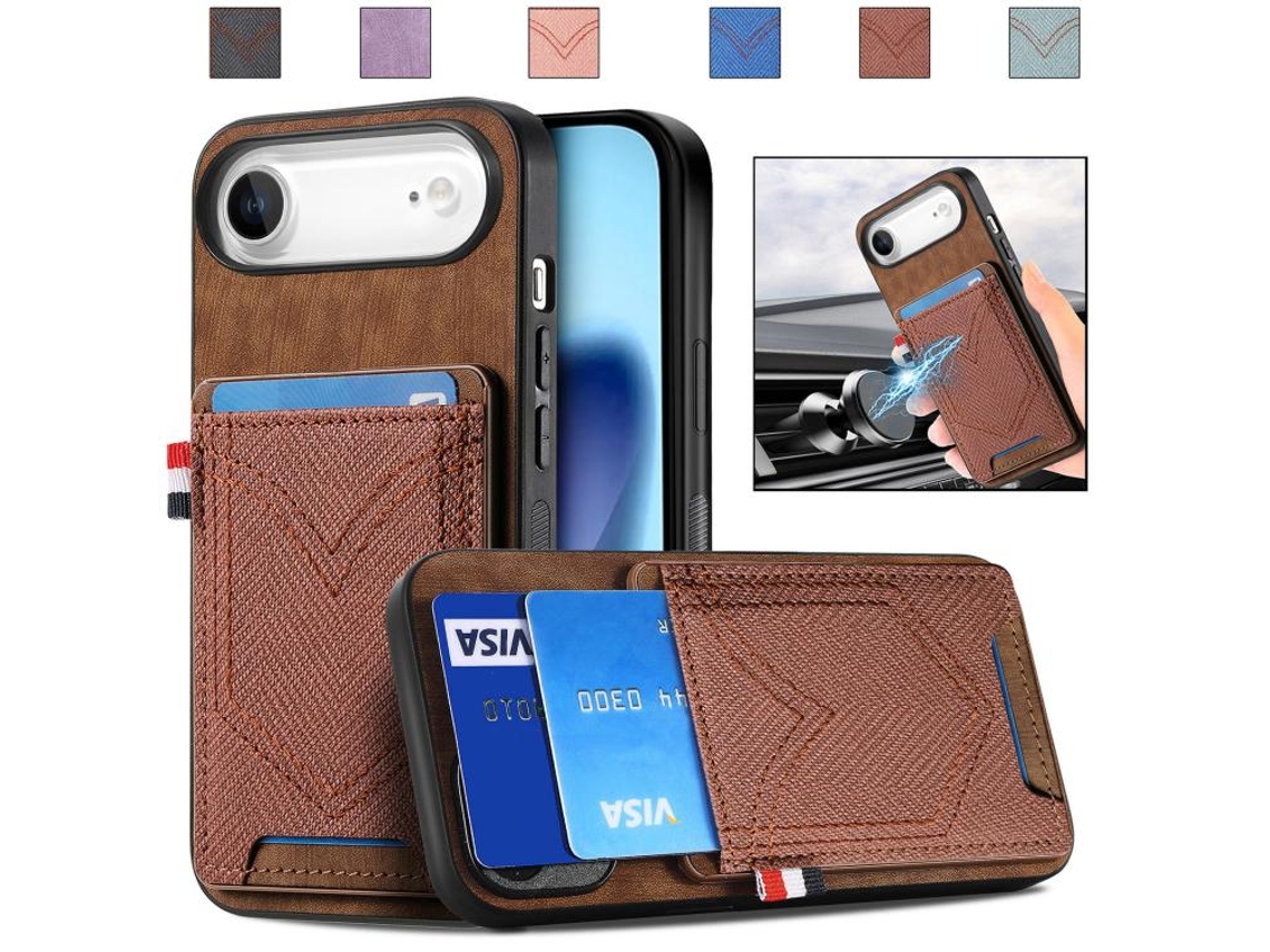 Capa Para Iphone 17 Air - Couro Com Textura De Jeans E Compartimentos Para Cartões