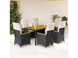 Vidaxl 7 Pcs Conjunto De Jantar P/ Jardim C/ Almofadões Vime Pe Preto