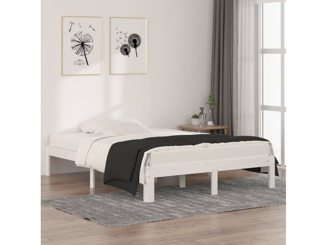 Estrutura De Cama Casal 135x190 Cm Madeira Maciça Branco