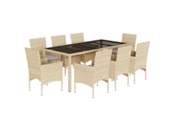 Conjunto de 9 Jantar Jardim com Almofadões Vime Pe/vidro Bege MAISON EXCLUSIVE