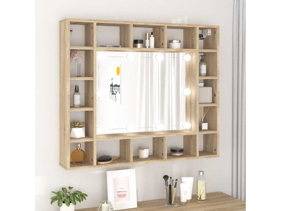 Vidaxl Armário Espelhado Com Led 91x15x76,5 Cm Carvalho Sonoma
