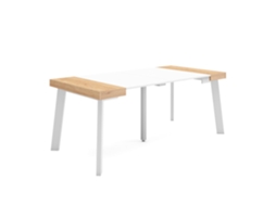 Mesa Consola Extensível, 180x90x73cm, Para 8 Pessoas, Pés De Madeira, Carvalho E Branco