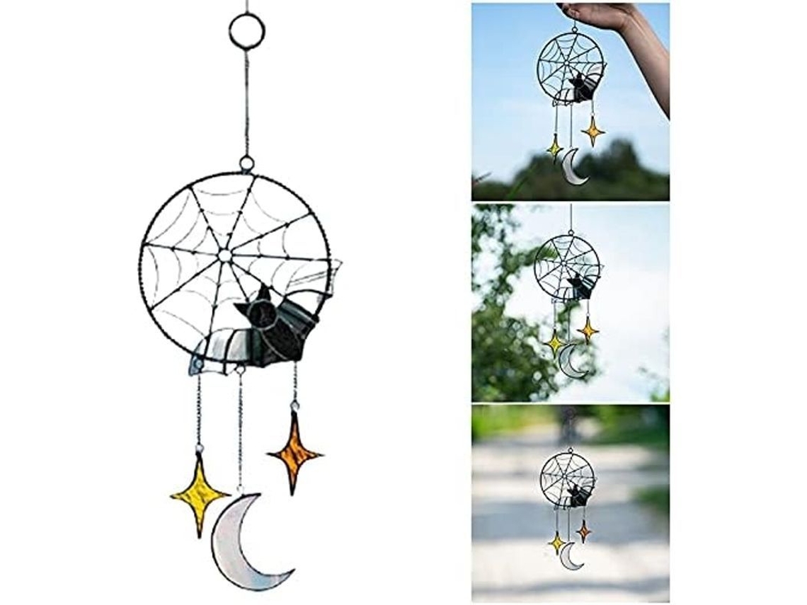 Pintura de Halloween com Morcego, Lua e Estrelas em Acrílico - Decoração de Parede Exterior e Interior