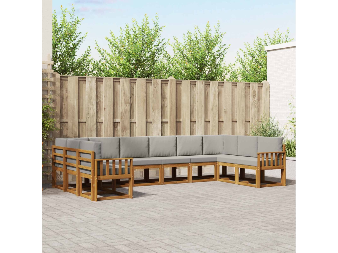 Vidaxl Conjunto De Sofás Para Exterior 10 Pcs Cinza Natural E Claro
