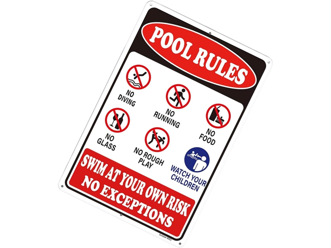Placa com as Regras da Piscina Placa de 20 Cm “nade por Sua Conta e Risco”, Placas de Segurança Externas em Metal, CHABERLU