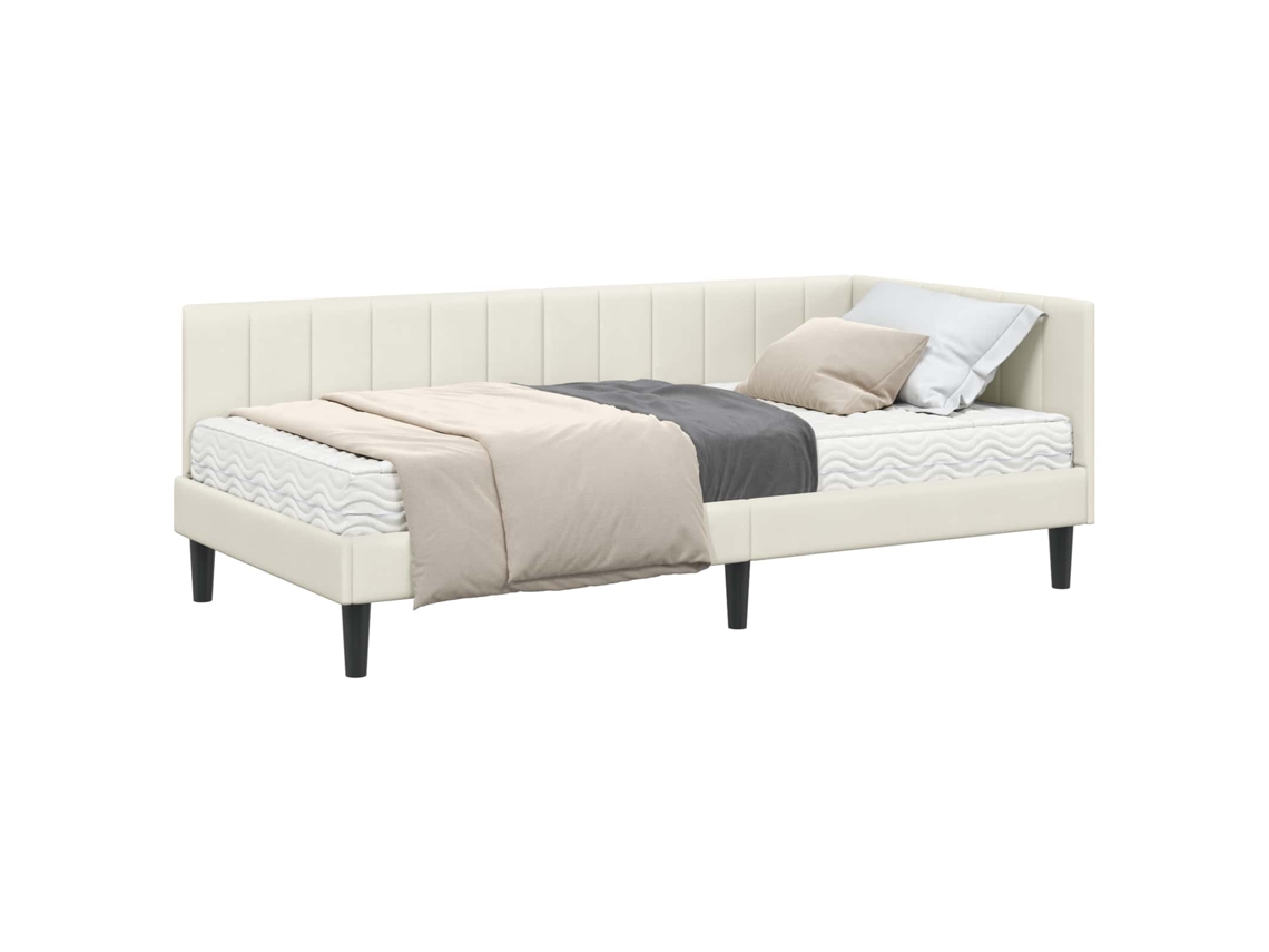 SYFAX™ Estrutura de Cama de Canto com Colchão 2 Pcs Creme Veludo