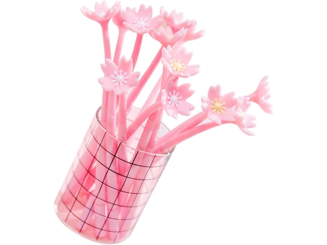 Conjunto De 10 Canetas Assinatura Rosa Lalafina Com Estampa Floral