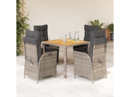 Vidaxl 5 Pcs Conjunto De Jantar P/ Jardim C/ Almofadões Vime Pe Cinza