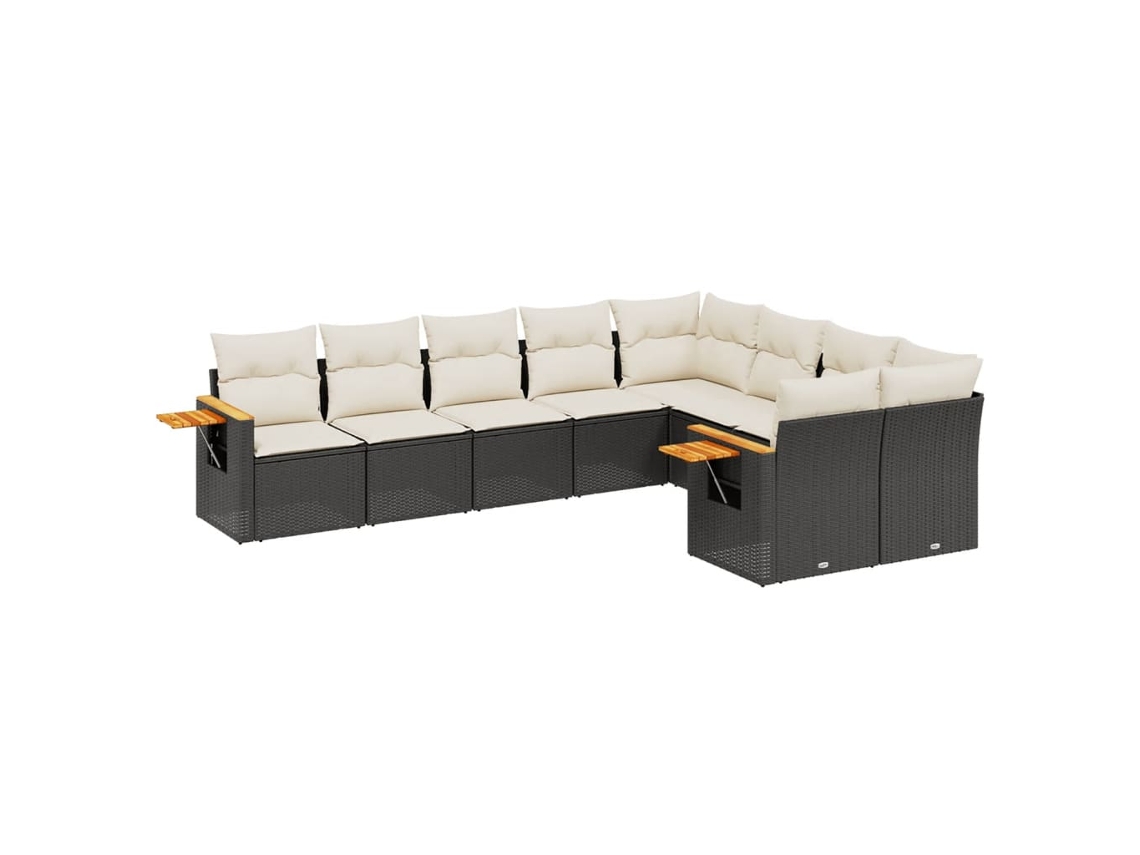 Conjunto de 9 Sofás para Jardim com Almofadas Vime Pe Preto MAISON EXCLUSIVE (9 pcs)