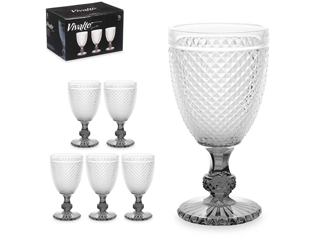 Pacote com 6 Copos de Água Diamond Cup Transparentes Pé Antracite 256 ml
