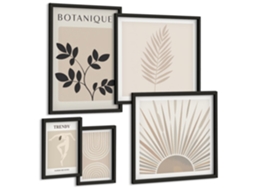 Composição De Quadros Formas E Rostos Abstratos Moldura Preta Quadros Para A Sala De Estar Espelharte (conjunto De 5 Imagens)