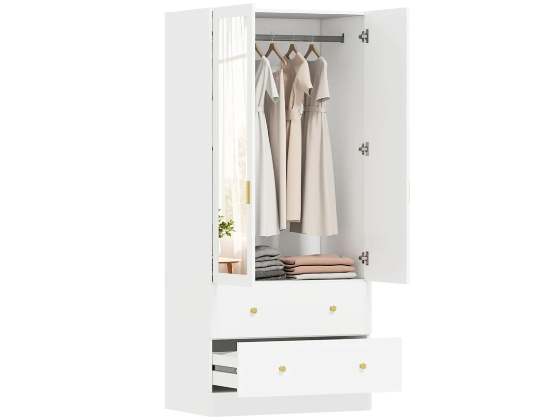 Roupeiro Melamina De Madeira E Mdf Cor Branco 80x50x180 Cm Homcom