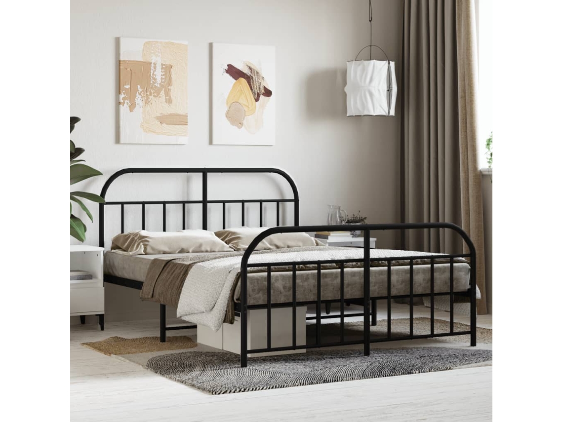 Vidaxl Estrutura De Cama Com Cabeceira E Pés 140x190 Cm Metal Preto