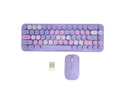 Teclado E Rato Sem Fio 2.4g 68 Teclas Gaming Retro Fofo Roxo Para Pc