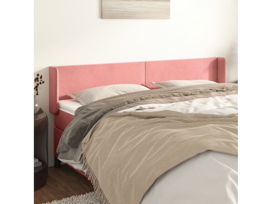 Vidaxl Cabeceira De Cama C/ Abas Veludo 203x16x78/88 Cm Rosa