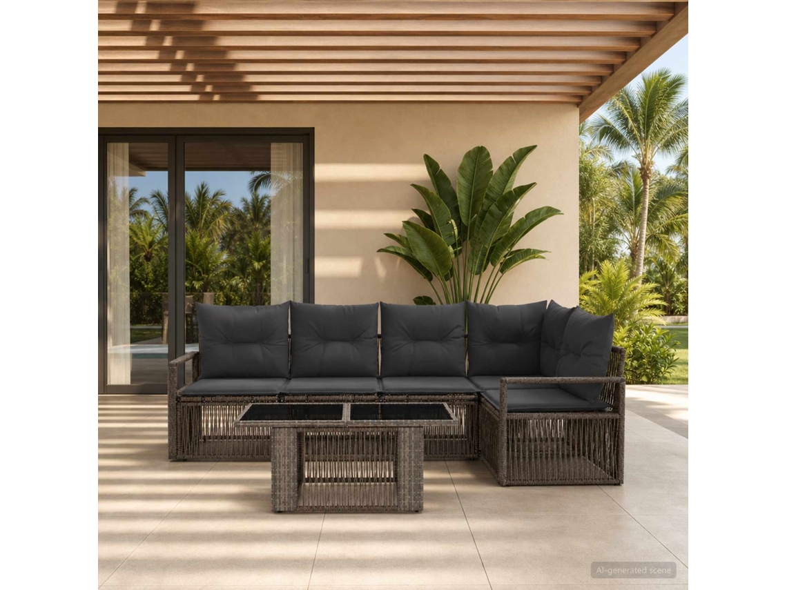 Vidaxl Conjunto De Sofá De Jardim 6 Unid. Cinza E Cinza Escuro Vime Pe