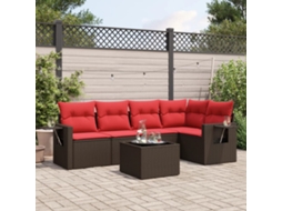 Vidaxl Conjunto De Sofá De Jardim Com 6 Peças E Almofadas Em Rattan Sintético Marrom