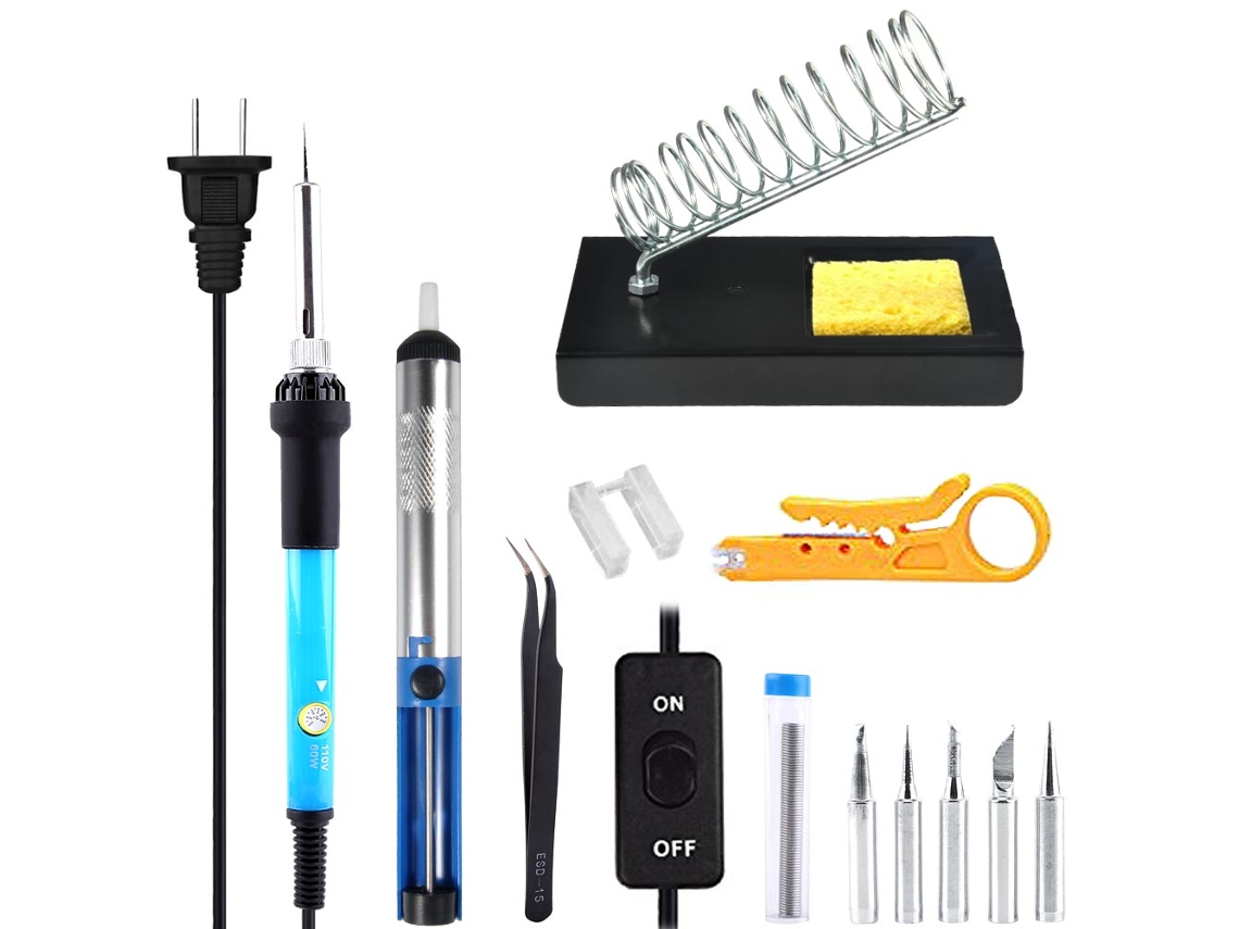 Kit De Soldadura Walfront 7 Em 1: Ferro De Solda Portátil 60w Com Temperatura Ajustável