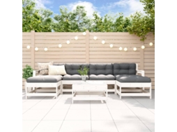 Vidaxl 7pcs Conjunto Lounge Jardim C/ Almofadões Madeira Maciça Branco