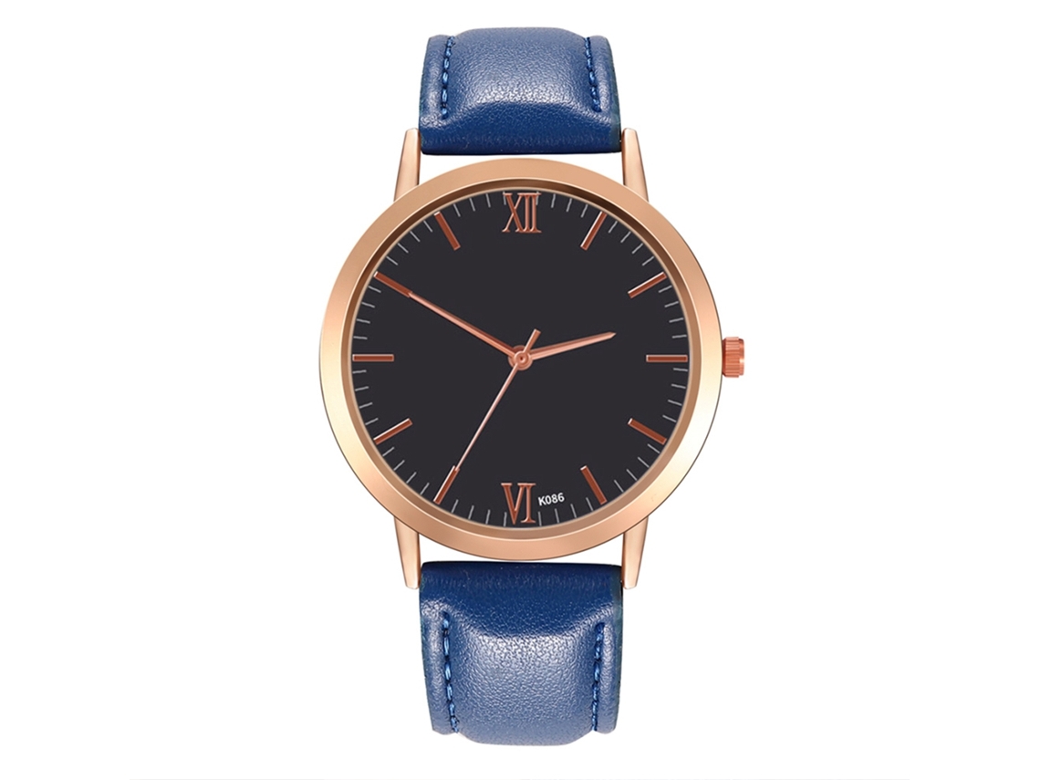 Relógio de Pulso de Quartzo com Pulseira de Couro Pu Estilo Simples Azul Royal