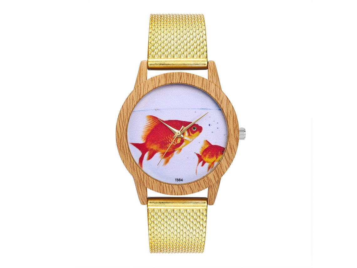 Reloj De Pulsera Unisex De Cuarzo Con Correa De Malla Patrón Animal Zhoulianfa Oro
