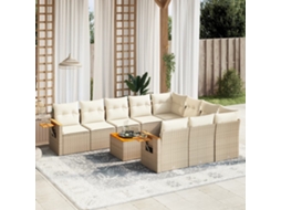 Vidaxl 11 Pcs Conjunto Sofás De Jardim C/ Almofadões Vime Pe Bege