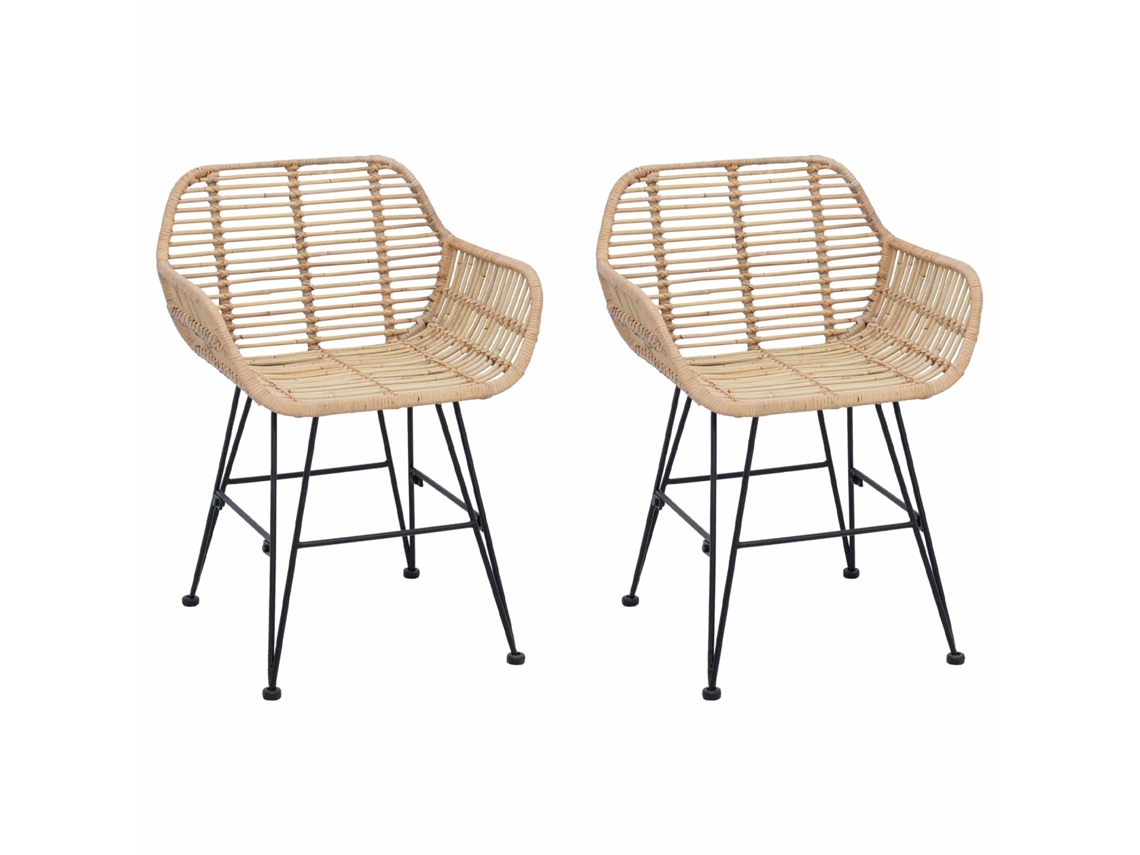 Vidaxl Cadeira De Jantar 2 Pcs Natural 55 X 50 X 74 Cm Rattan E Ferro