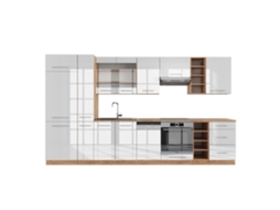 Cozinha Fame-Line, 355 cm, Carvalho PT, Branco brilhante/Carvalho dourado VICCO