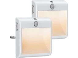 Conjunto de 2 Luzes Noturnas Led para Tomada, Sensor de Movimento /crepúsculo, Luz Branca Quente BRILVIBERA