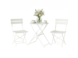 Conjunto de jardim dobrável com 2 cadeiras, mesa redonda, estrutura metálica, para varanda, creme