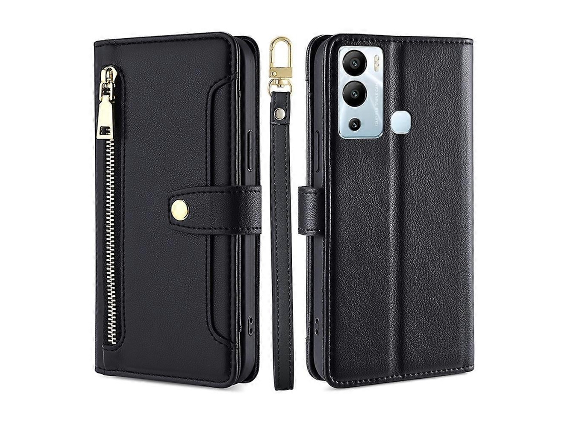 Capa De Celular Carteira Transversal Com Zíper E Textura De Carneiro Para Infinix Hot 12i